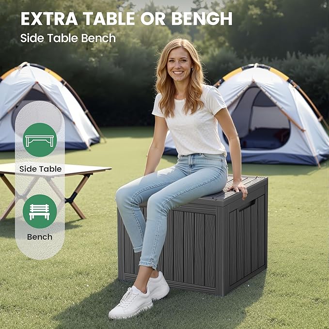 45 Outdoor Storage Box, Waterproof Resin Deck Box with Side Handles, Lockable Outdoor Bench for Indoor & Outdoor Use, Storage Bin for Patio Cushions, Garden Tools, Package Delivery, Black-CasaMuseHome