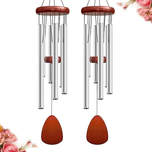 28" Wind Chime for Mothers Day, Decorative Wind Chimes for Outside, Memorial Windchimes Remembrance Gift for Women Mom Grandma, Metal Wind Chimes Outdoor Decor for Garden Patio Zen(Silver 2Pack)-CasaMuseHome
