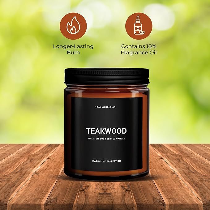 1OAK Scented Candles for Men - Teakwood & Masculine - Soy Wax, Long Burning Premium-CasaMuseHome