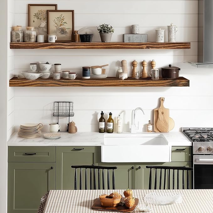 36"x6.8"x1.2" Solid Wood Floating Shelves 2-Pack - Rustic Brown Finish with Hidden Brackets, Perfect for Storage and Décor in Living Room, Kitchen, Bedroom-CasaMuseHome