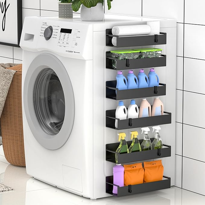 6 Pack Magnetic Spice Rack Organizer for Refrigerator and Oven, Black Fridge Organizers and Storage for Kitchen-CasaMuseHome