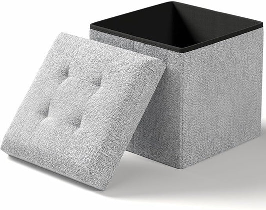 15 Inches Small Folding Storage Ottoman Cube, Storage Footrest, Foot Rest Stool, for Living Room, Bedroom, Dorm, Hallway, Entryway, Light Gray-CasaMuseHome