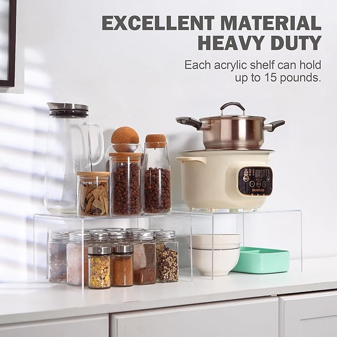 Acrylic Cabinet Organizer, Shelf Organizer, Set of 2 Spice Organization for Cabinet, Spice Rack, Stackable Kitchen Countertop Organizer | Cupboard, Pantry Shelves, and Storage Space Saver-CasaMuseHome