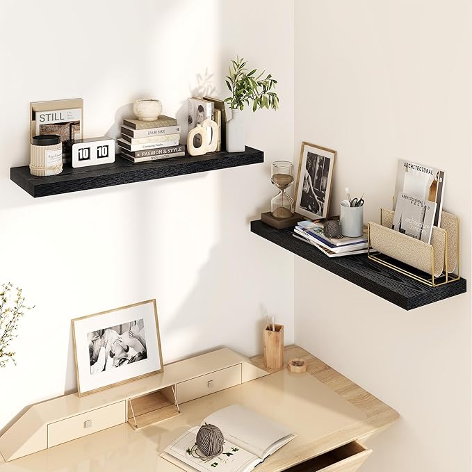 30 Inch Floating Shelves, Rustic Floating Wall Shelves 8 Inch Deep, 30 x 8 Floating Shelves for Home Decor, Deep Display & Storage Shelves for Kitchen, Bathroom, Living Room, Black Color, Set of 2-CasaMuseHome