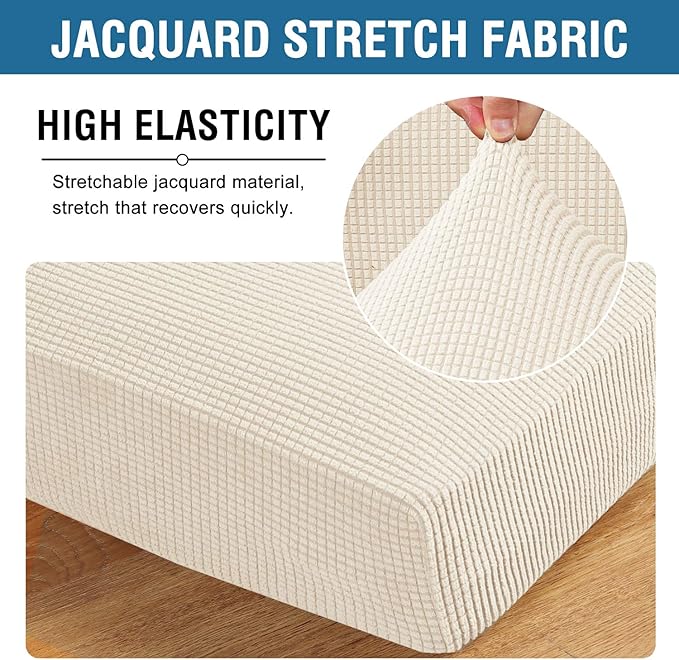 H.VERSAILTEX Super Stretch Individual Seat Sofa Covers Couch Slipcover Sets Thick Jacquard Textured Twill Fabric (2 Piece Medium Sofa Cushion Covers, Natural)-CasaMuseHome