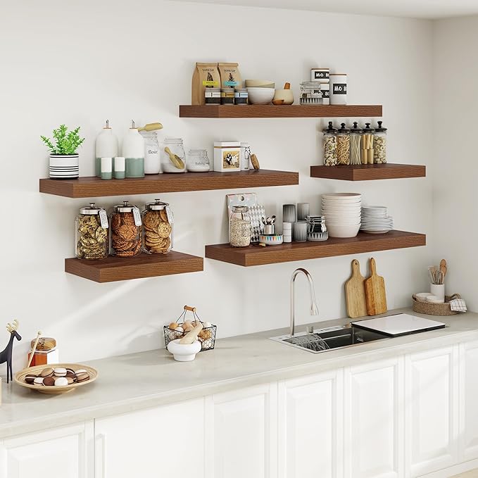 12" Deep Walnut Floating Shelves,Over Toilet Long Wall Mounted Modern Farmhouse 36 inches,Wall Shelves with Invisible Brackets for Bedroom, Bathroom, Living Room, Kitchen, Set of 1-CasaMuseHome