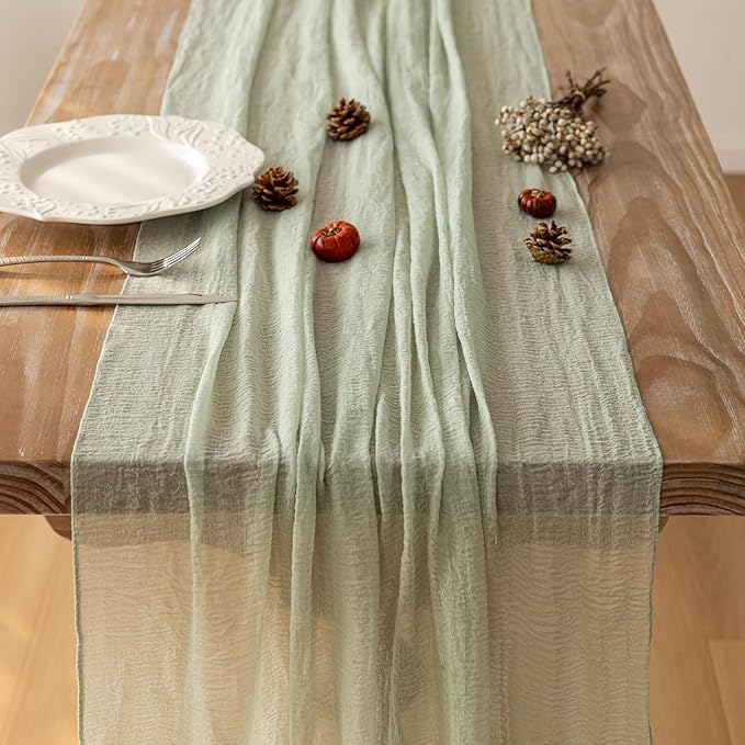 6pcs Cheesecloth Table Runner Sage Green Gauze 120 Inch 10 FT Rustic Boho Cheese Cloth Runner for Wedding Baby Shower Bridal Shower Party Long Sheer Centerpiece Home Decoration-CasaMuseHome