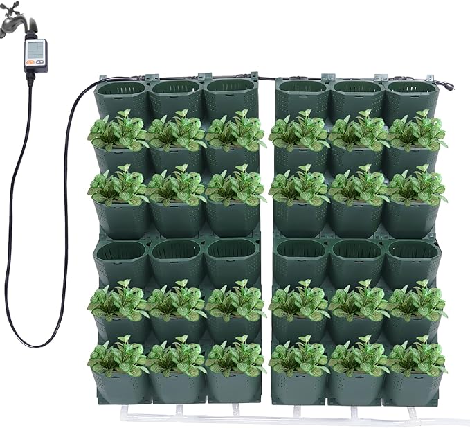 36 Pots Self-Watering Wall-Mounted Planter, 39.4”L x 46.5”H Vertical Wall Planter Self Watering Stackable Planters Vertical Garden Wall Garden Planter Outdoor Indoor for Herbs Flowers Strawberries-CasaMuseHome