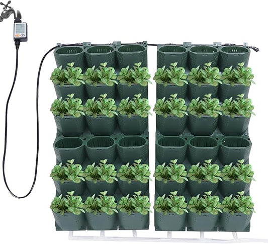 36 Pots Self-Watering Wall-Mounted Planter, 39.4”L x 46.5”H Vertical Wall Planter Self Watering Stackable Planters Vertical Garden Wall Garden Planter Outdoor Indoor for Herbs Flowers Strawberries-CasaMuseHome