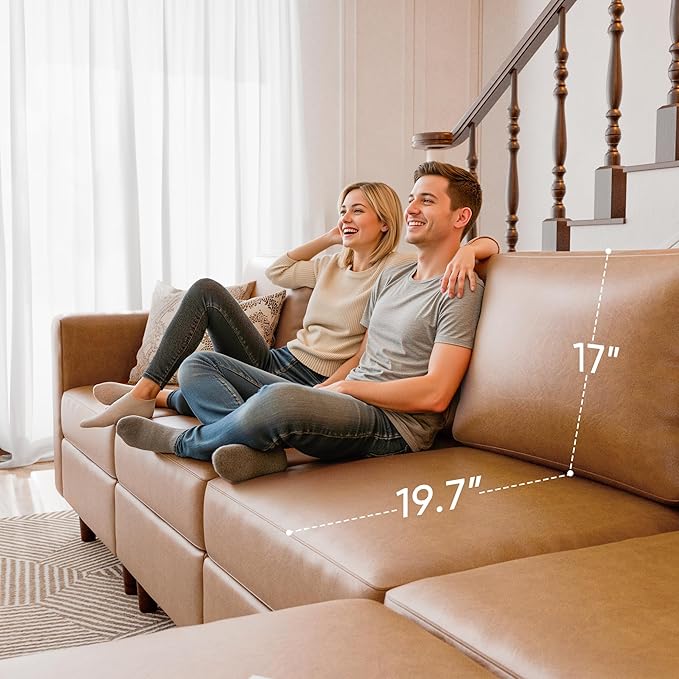 118.5" Luxury Modular Sleeper Sofa Bed with Storage Seat, 8 Seat Sectional Couch Deep Seat with Reversible Chaises & Removable Cover - Brown Faux Leather-CasaMuseHome