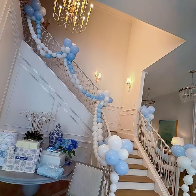 100PCS Blue and White Link Balloons, Baby Light Blue White Linking Balloons with Tail for Making Balloon Wall Arch and Chains, Quick Balloon for Wedding Birthday Baby Shower Party Decorations (6inch)-CasaMuseHome