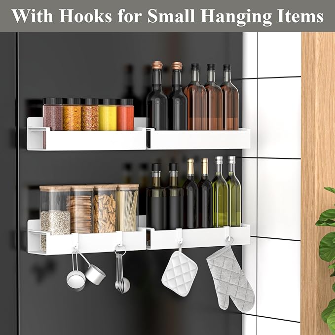 4 Pack Magnetic Spice Rack Organizer for Refrigerator and Oven, White Fridge Organizers and Storage for Kitchen-CasaMuseHome