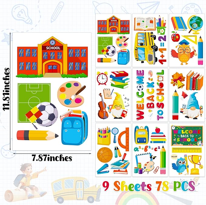 9 Sheets Back to School Window Clings, Double-Sided Window Clings for Classroom, Bus Apple Pencil First Day of School Book Window Stickers for First Day of School Decorations Supplies Decor-CasaMuseHome