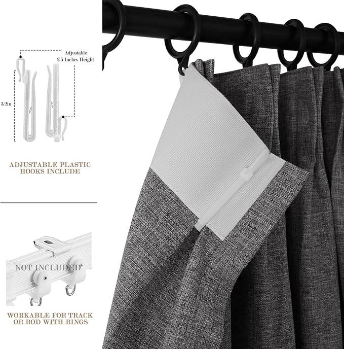 120" Wx96 L Linen Room Divider Drapes for Doorway/Glass Window/Sliding Door/Patio, Extra Wide Pinch Pleated Full Blackout Curtains for Girls Boys Teen Kids Room, 1 Panel, Natural Grey-CasaMuseHome