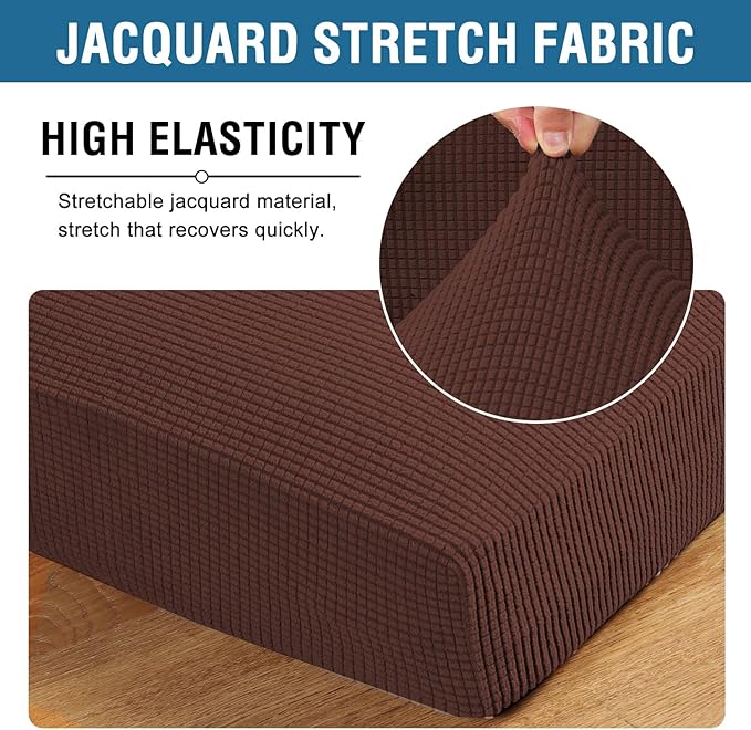 H.VERSAILTEX Super Stretch Individual Seat Cushion Covers Sofa Covers Couch Cushion Covers Slipcover Sets Thick Jacquard Textured Twill Fabric (1 Piece Loveseat Cushion Cover, Burnt Brick)-CasaMuseHome