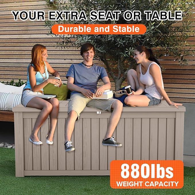 152 Gallon Deck Box Waterproof, UV Resistant Resin Outdoor Storage Box with Hydraulic Rod, Lockable Design and Enhanced Durability for Patio, Garden, and Poolside Use-CasaMuseHome