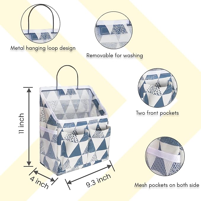 2pcs Small Wall Hanging Organizer Bag, Linen Fabric Door Hanging Storage Basket with Pockets, Waterproof Bin for Kitchen, Bedroom, Office, RV Camper (Triangle)-CasaMuseHome