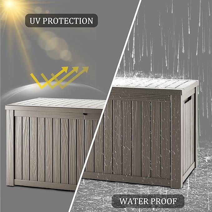 180 Gallon Lockable Resin Deck Box, Waterproof & UV-Resistant Outdoor Storage Box for Outdoor Cushion Storage, Garden Tools & Pool Accessories Storage, Gray-CasaMuseHome