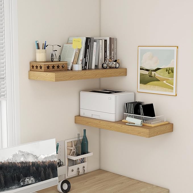 12 Inch Deep Floating Shelves | 30W x 12D Rustic Floating Shelves for Wall Set of 2 | Oak Shelves for Living Room Bathroom Laundry Room Bedroom Kitchen Home Office - Oak-CasaMuseHome