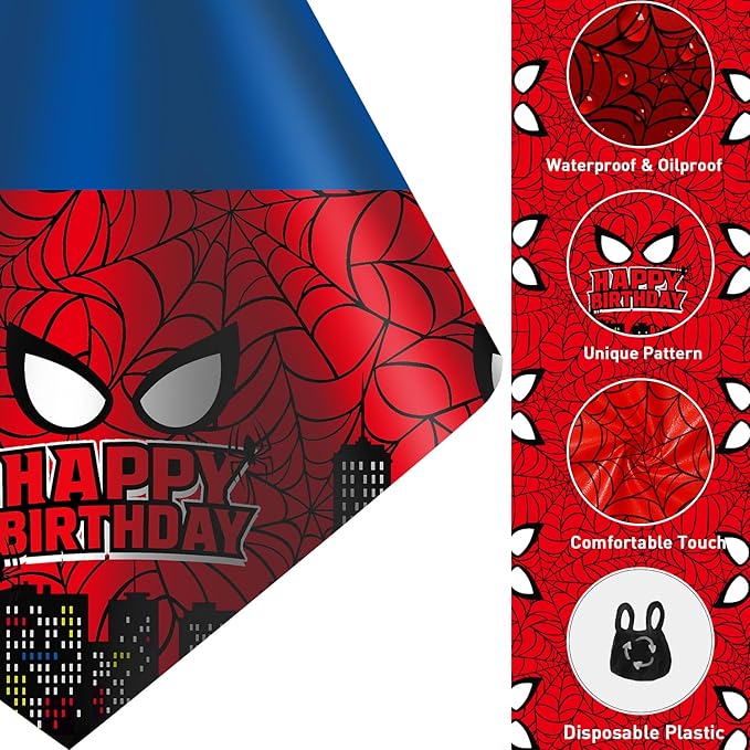 8Pcs 2in1 Spider Birthday Decorations Tablecloths, 54" x 108" Super Hero Spider Table Cloth Disposable Rectangle Plastic Table Cover for Boys Birthday Party Supplies-CasaMuseHome