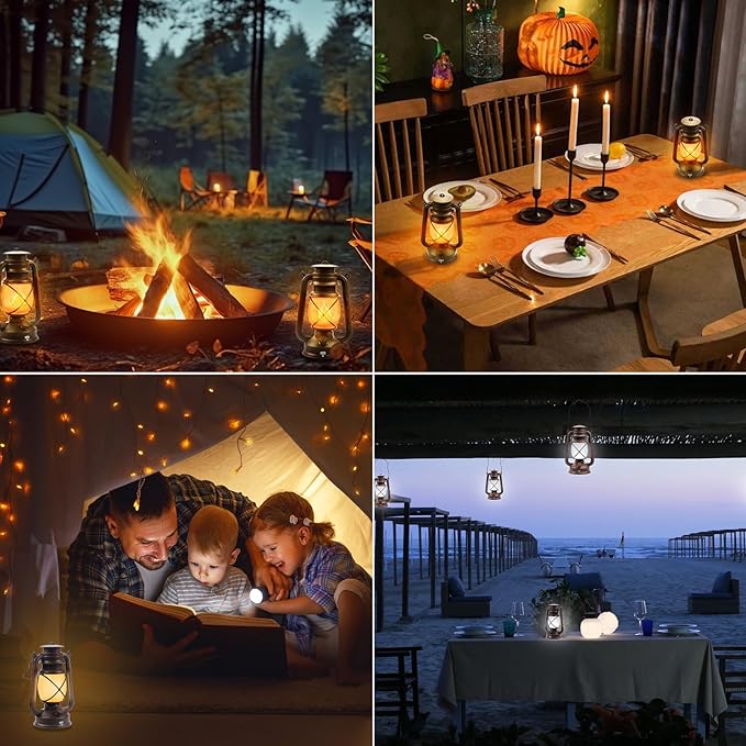 2 Pack Bronze Vintage 4 Modes Light LED Lanterns，Rechargeable Dancing Flame Lanterns Decorative Outdoor&Indoor, Remote Control Waterproof Hanging Lights for Camping,Patio Garden Pathway-CasaMuseHome