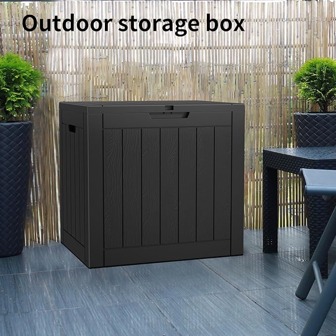 36 Gallon Outdoor Deck Box,Storage Lockable Waterproof Patio Furniture,Garden Tools,Cushions,Pool Accessories Outside Storage Resin Box(Black)-CasaMuseHome