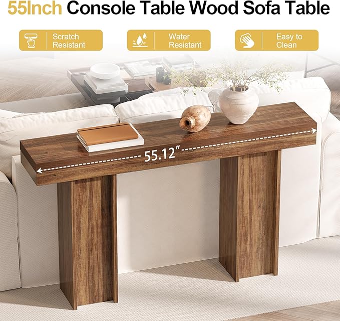 55Inch Farmhouse Console Table,Wooden Rectangular Sofa Table Behind The Couch,Entryway Console Table with Storage for Living Room, Hallway,Entrance (Light Brown)-CasaMuseHome
