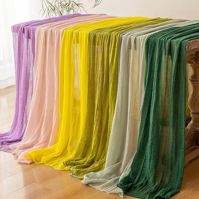3Pcs Forest Green Gauze Rustic Cheesecloth Table Runner 120 Inch 10 FT for Wedding Baby Shower Bridal Shower Birthday Engagement Garden Outdoor Party Long Sheer Boho Decorations-CasaMuseHome