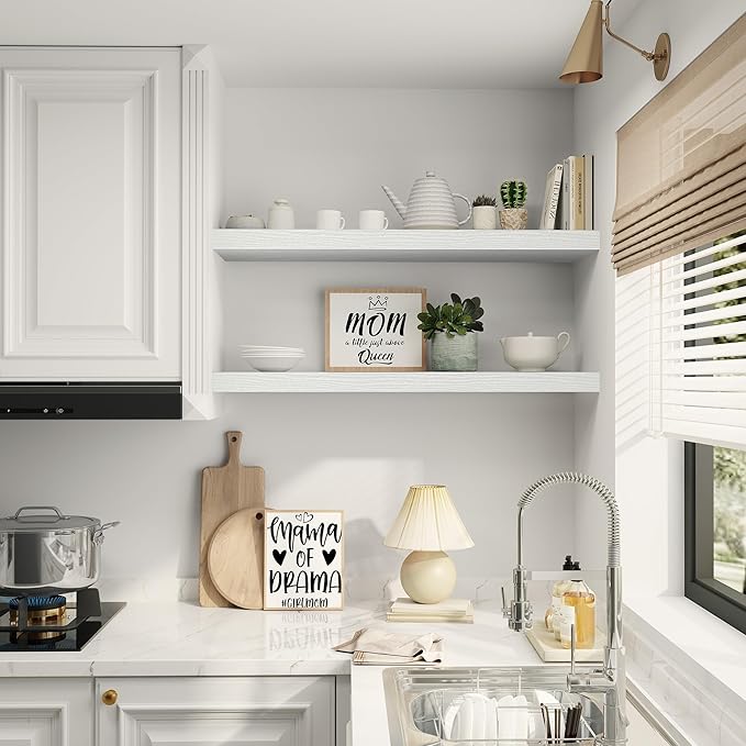 10 inch Deep Wall Shelves 36 inche Long, 1.8 Thick Single Floating Shelf Wall Mounted, Heavy Duty 70 lbs Shelves for Bedroom, Books, Living Room, Kitchen, Office Modern Farmhouse Decor, White-CasaMuseHome