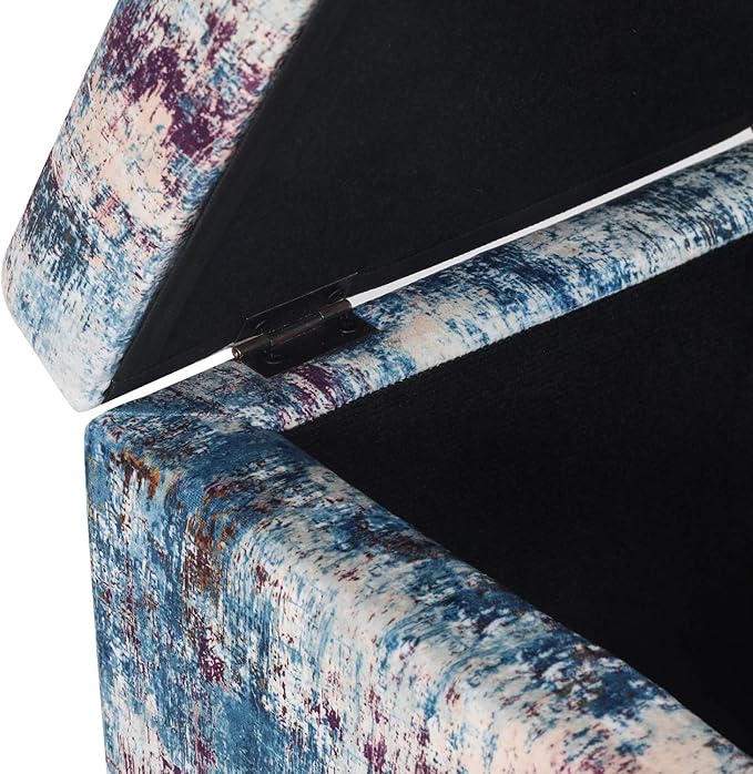 Adeco 18 Inch High Cube Ottoman Storage, Linen Chair Foot Stools, Upholstered Vanity Stool with Hinged Lid, Solid Wood Legs-CasaMuseHome