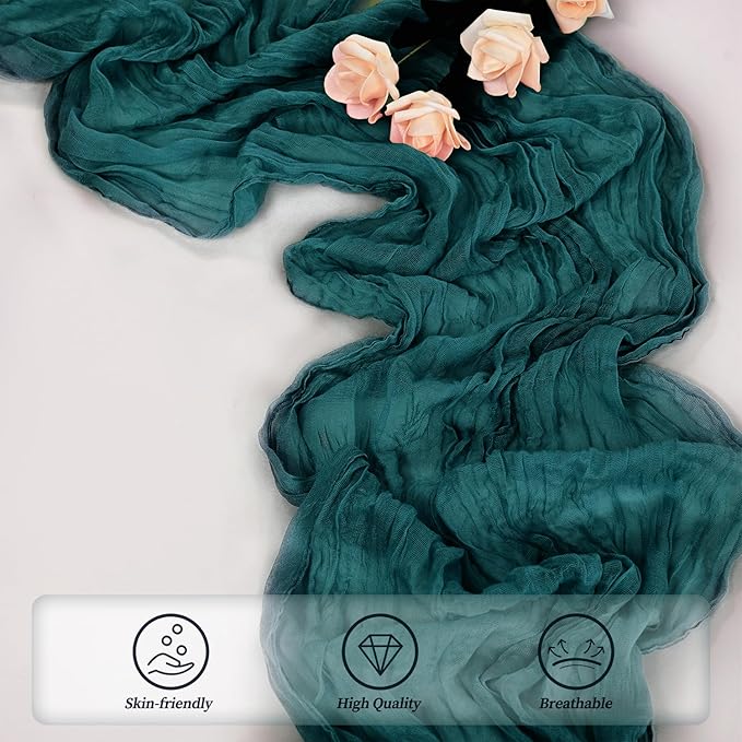 20 Pack Teal 10FT Cheesecloth Table Runner Rustic Gauze Cheese Cloth Table Runner for Wedding Bridal Baby Shower Table Decorations Boho Fabric Sheer Birthday Party Table Decor 20 x 120 Inch Long-CasaMuseHome