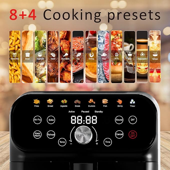 6QT Air Fryer Oven with LED Digital Touchscreen, 12 Preset Cooking Functions Air fryers, Bake, Reheat, Keep Warm, Nonstick and Dishwasher-Safe Basket, Stainless Steel/Black-CasaMuseHome