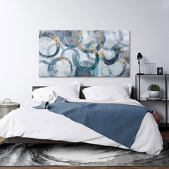 Abstract Canvas Wall Art, Modern Minimalist Wall Decor for Living Room - Blue, Teal Room Decorations, Framed 24x48IN-CasaMuseHome