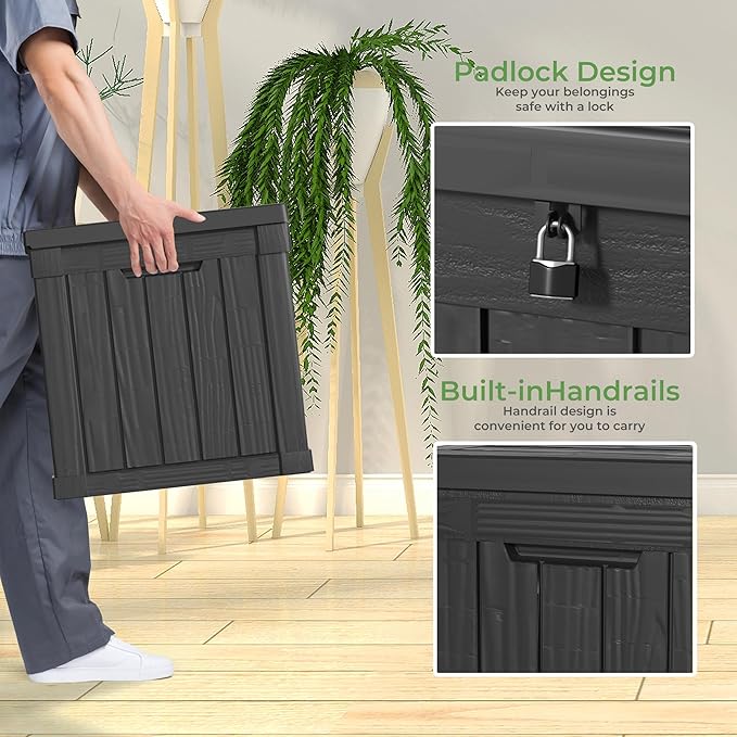 50 Gallon Deck Box Large Outdoor Storage for Patio Furniture,Outdoor Cushions,Garden Tools,Picnic Supplies and Pool Supplies,Waterproof,Resin,Lockable(Black)-CasaMuseHome