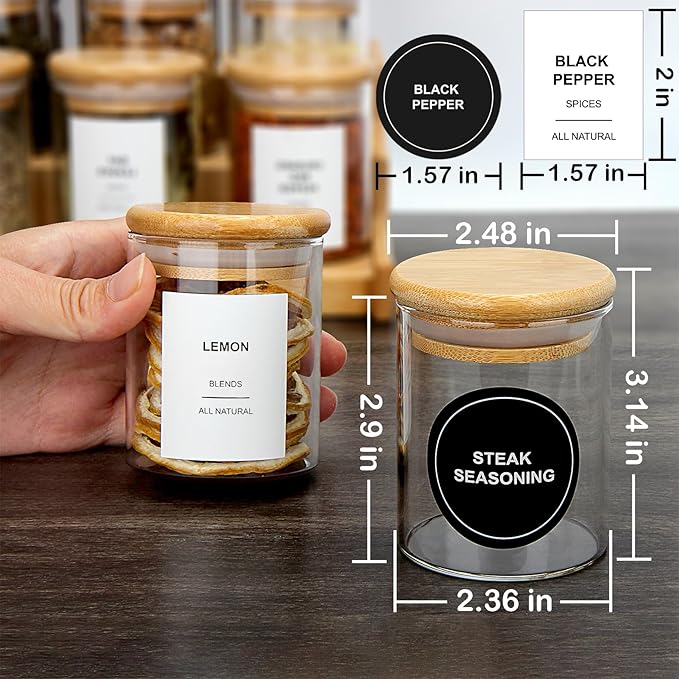 4OZ Glass Spice Jars with Bamboo Lids and 315 Labels, 20 Pcs Clear Food Storage Containers for Kitchen Sugar Salt Coffee Tea Beans-CasaMuseHome