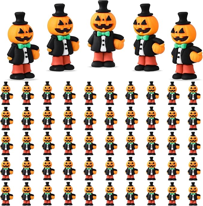 50 Pcs Halloween Mini Figurines Tiny Pumpkin Figures to Hide and Seek Rubber Wizard Miniatures Ornaments Gifts for Halloween Party Favors Table Decorations(Pumpkin)-CasaMuseHome