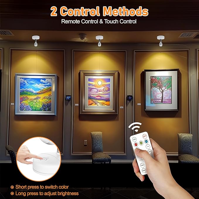 4 Pack Wireless Spot Lights Indoor, Battery Operated Uplighting, Mini Spotlight with Remote 3CCT Tree Lights Indoor, Accent Wall Lights for Display Plant Picture Dartboard-CasaMuseHome