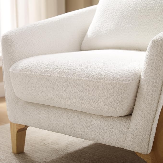 Accent Chair 31" Oversized Reading Chair Comfy Upholstered Boucle Lounge Armchair, Modern Living Room Chair with Back Pillow,Single Sofa Chair for Bedroom, Office (Beige)-CasaMuseHome