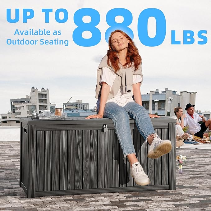 180 Gallon Deck Box,Resin Outdoor Storage Box with Lockable for Patio Furniture, Pool Accessories, Garden Tools Waterproof Outside Storage Box, Black-CasaMuseHome