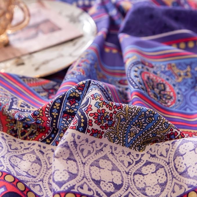 ABREEZE Bohemian Vintage Cal.King Size Floral Cotton Bedding Set 3Pcs Duvet Cover Set Boho Purple Paisley 100% Egyptian Brushed Cotton Reversible Home Bedding Collection-CasaMuseHome