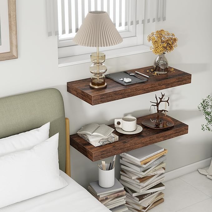 12 Inch Deep Floating Shelves for Wall | 30 Inch Floating Shelves Set of 2 | Rustic Wood Shelves for Living Room Bathroom Laundry Room Bedroom Kitchen Home Office - Rustic Brown-CasaMuseHome