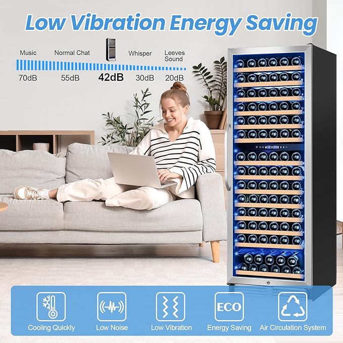 24 Inch Wine Fridge,180 Bottles Dual Zone Wine Cooler Refrigerator, Built-in or Freestanding Wine Refrigerator with Glass Door and Safety Lock, Low Noise, Large Wine Cellar for Home, Office, Kitchen-CasaMuseHome