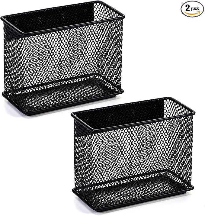 4.5'' × 2.2'' × 3.5'' Magnetic Basket for Whiteboard Black Magnetic Basket for Fridge Magnetic Organizer Holder with 4 Strong Magnets Magnetic Holder for Refrigerator Locker, Set of 2-CasaMuseHome