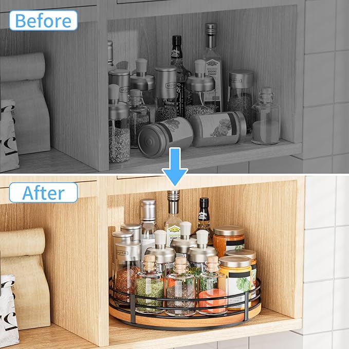 12" Lazy Susan Turntable Organizer - Oak Wood Lazy Susan for Cabinet Kitchen Countertop Dining Table Pantry Cupboard Bathroom Coffee Bar Storage Spice Rack Home Decor-CasaMuseHome