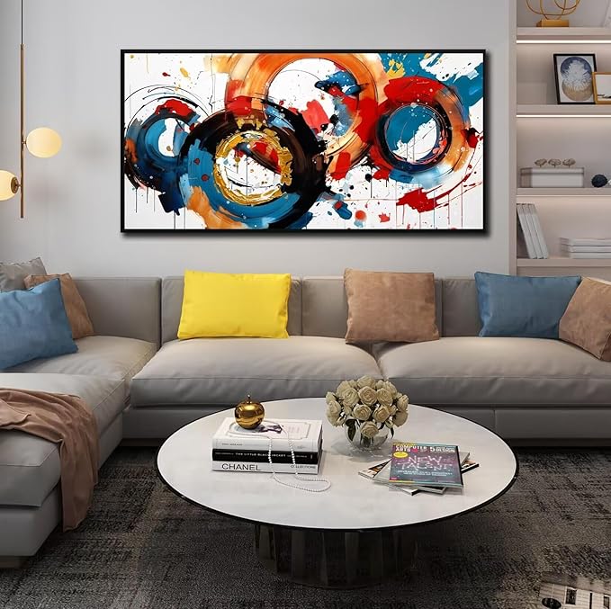 Abstract Wall Art With Black Wood Frames Large Canvas Prints Modern Living Room Bedroom Home Office Wall Decor Framed Colorful Circle Abstract Picture Ready to Hang Size 30x60-CasaMuseHome