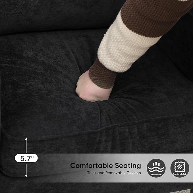 Accent Chairs Set of 2, Upholstered Living Room Chairs with Side Pockets, Mid Century Modern Reading Chair for Bedroom, Comfy Armchair Single Sofa Side Chair for Office, Small Room, Black-CasaMuseHome