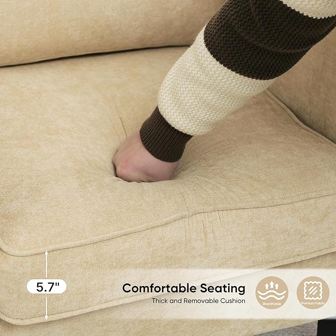 Accent Chairs Set of 2, Upholstered Living Room Chair with Side Pockets, Mid Century Modern Reading Chair for Bedroom, Comfy Armchair Single Sofa Side Chair for Office, Small Room, Light Brown-CasaMuseHome