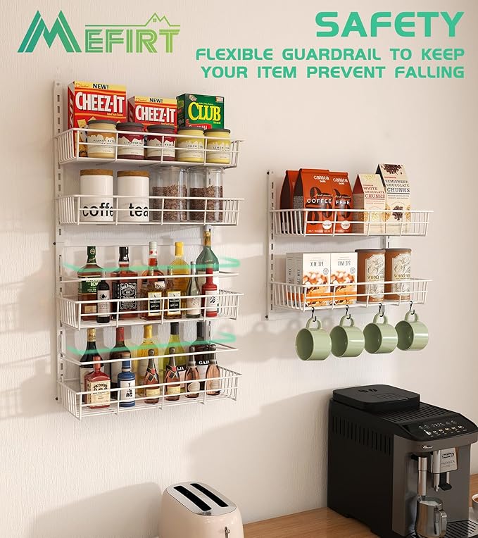 White 10-Tier Over The Door Pantry Organizer, Pantry Organization and Storage, Metal Hanging Adjustable Basket, Wall Spice Rack Seasoning Shelves, Home & Kitchen Essentials-CasaMuseHome