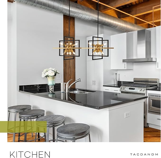 15.8'' Black Gold 8-Light Sputnik Chandelier Modern Industrial Adjustable Hanging Geometric Pendant Light Fixture for Entryway Foyer Stairway Hallway Bedroom Living Room Kitchen Island-CasaMuseHome