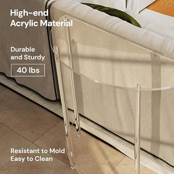 Acrylic Console Table, Half Moon, 29.5" Small Entryway Table, Clear Entry Table for Sofa, Foyer, Hallway, Living Room, Easy Assembly, 2 Tier, 11.8" D x 31.5" H-CasaMuseHome